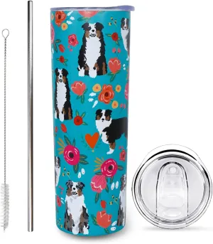 Australian Shepherd Gifts for Women Cute Dog Tumbler Coffee Cup for Women Australian Shepherd Travel Mug 20 Oz Stainless Steel Insulated Water Bottle With Lid and Straw