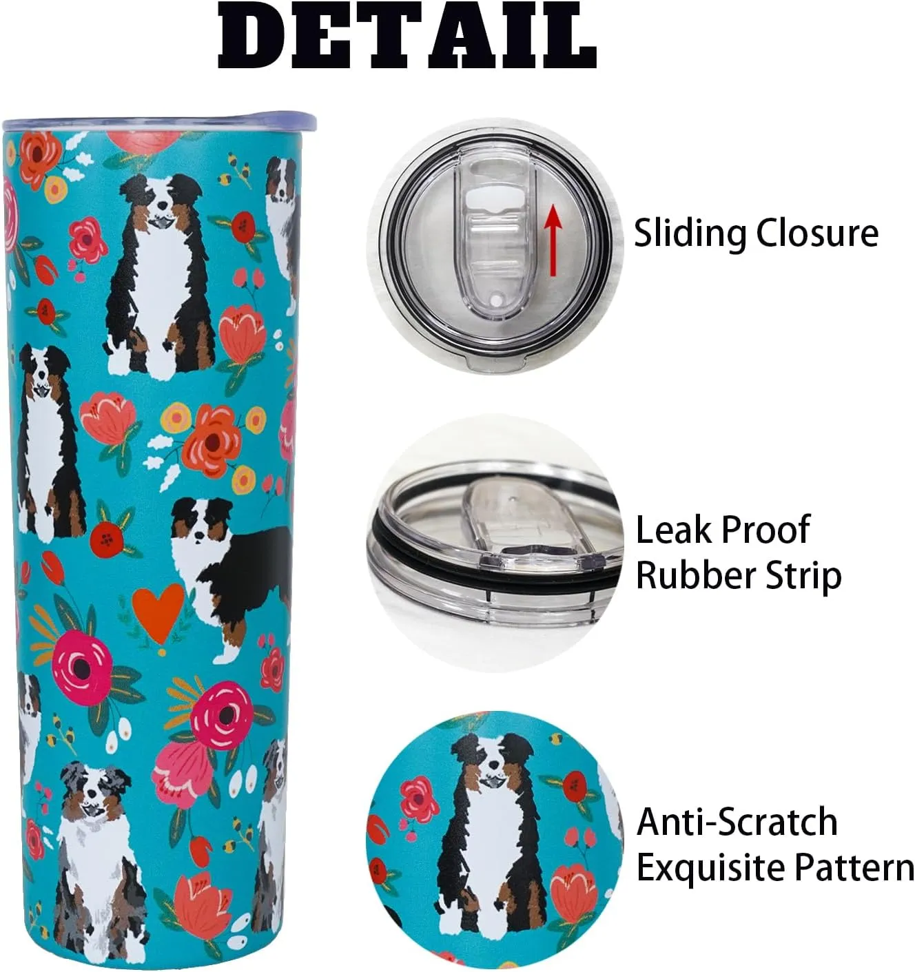 Australian Shepherd Gifts for Women Cute Dog Tumbler Coffee Cup for Women Australian Shepherd Travel Mug 20 Oz Stainless Steel Insulated Water Bottle With Lid and Straw