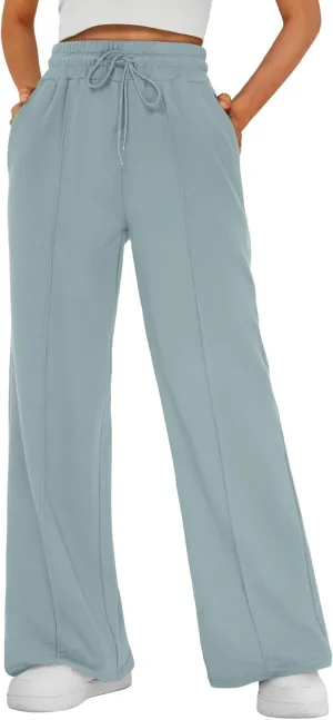 AUTOMET Womens Wide Leg Sweatpants High Waisted Baggy Pants Drawstring Athletic Joggers