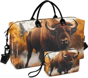 Autumn Bison Tree Duffel Bag for Travel Gym Sport, Weekender Travel Bags Carry on Overnight Bag