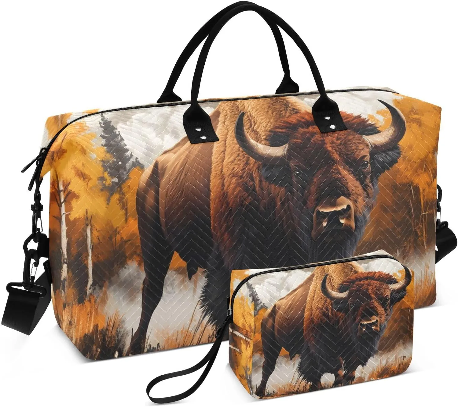 Autumn Bison Tree Duffel Bag for Travel Gym Sport, Weekender Travel Bags Carry on Overnight Bag