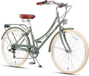 AVASTA Hybrid Bike for Adult Women Female Lightweight Step Through 26 inch Hi-Ten Steel Frame City Commuter Comfort Lady Bicycle, 6-Speed, Multiple Colors