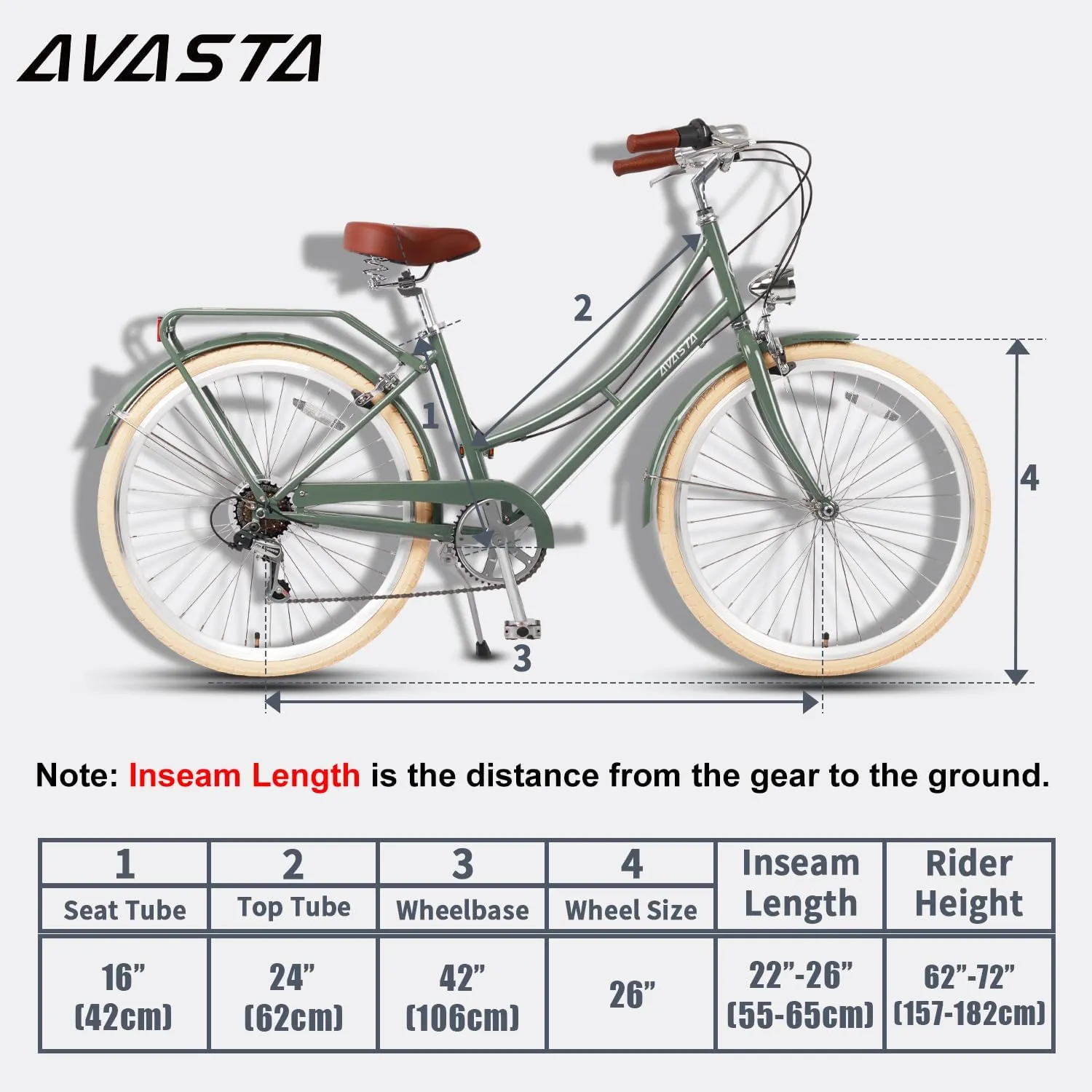 AVASTA Hybrid Bike for Adult Women Female Lightweight Step Through 26 inch Hi-Ten Steel Frame City Commuter Comfort Lady Bicycle, 6-Speed, Multiple Colors