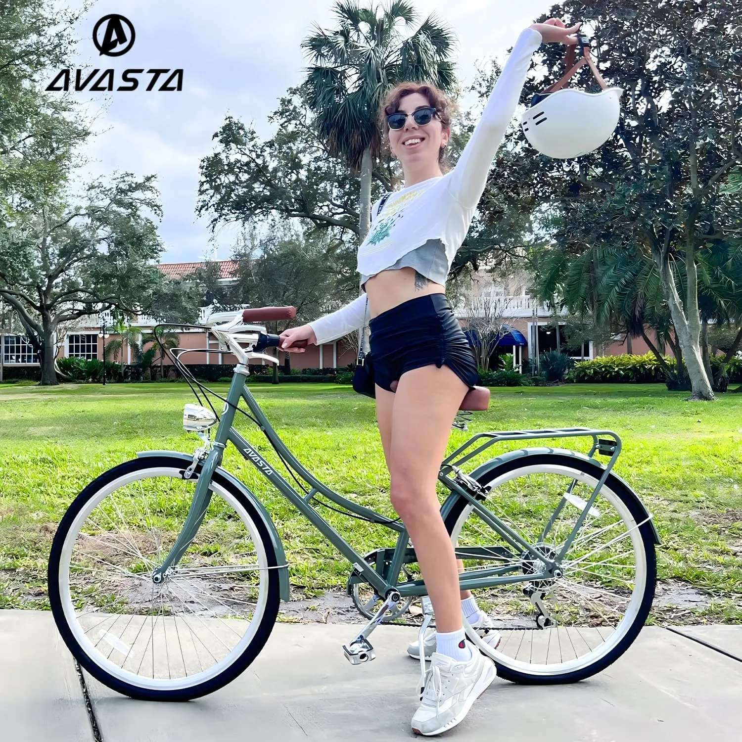 AVASTA Hybrid Bike for Adult Women Female Lightweight Step Through 26 inch Hi-Ten Steel Frame City Commuter Comfort Lady Bicycle, 6-Speed, Multiple Colors