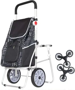 Aviation Aluminum Alloy Three-Wheeled Folding Shopping Cart Seat, Lightweight Stair Climbing Cart, Detachable Waterproof Ox Cloth Bag,F