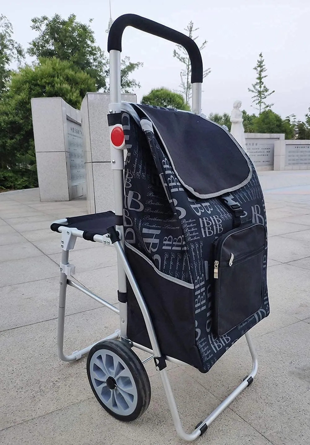 Aviation Aluminum Alloy Three-Wheeled Folding Shopping Cart Seat, Lightweight Stair Climbing Cart, Detachable Waterproof Ox Cloth Bag,F