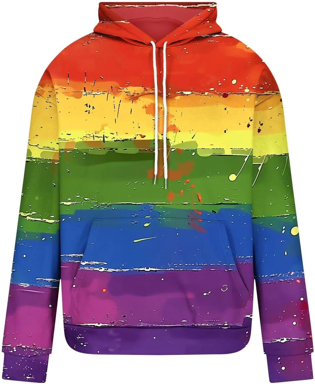 Aymnlox Mens 2024 Fashion Sweatshirts Color Block Long Sleeve Hooded Sweatshirt Loose Drawstring Soft Fit Casual Pullovers