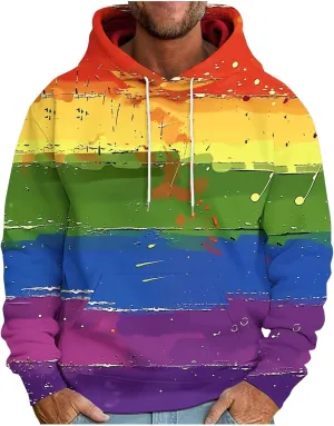 Aymnlox Mens 2024 Fashion Sweatshirts Color Block Long Sleeve Hooded Sweatshirt Loose Drawstring Soft Fit Casual Pullovers