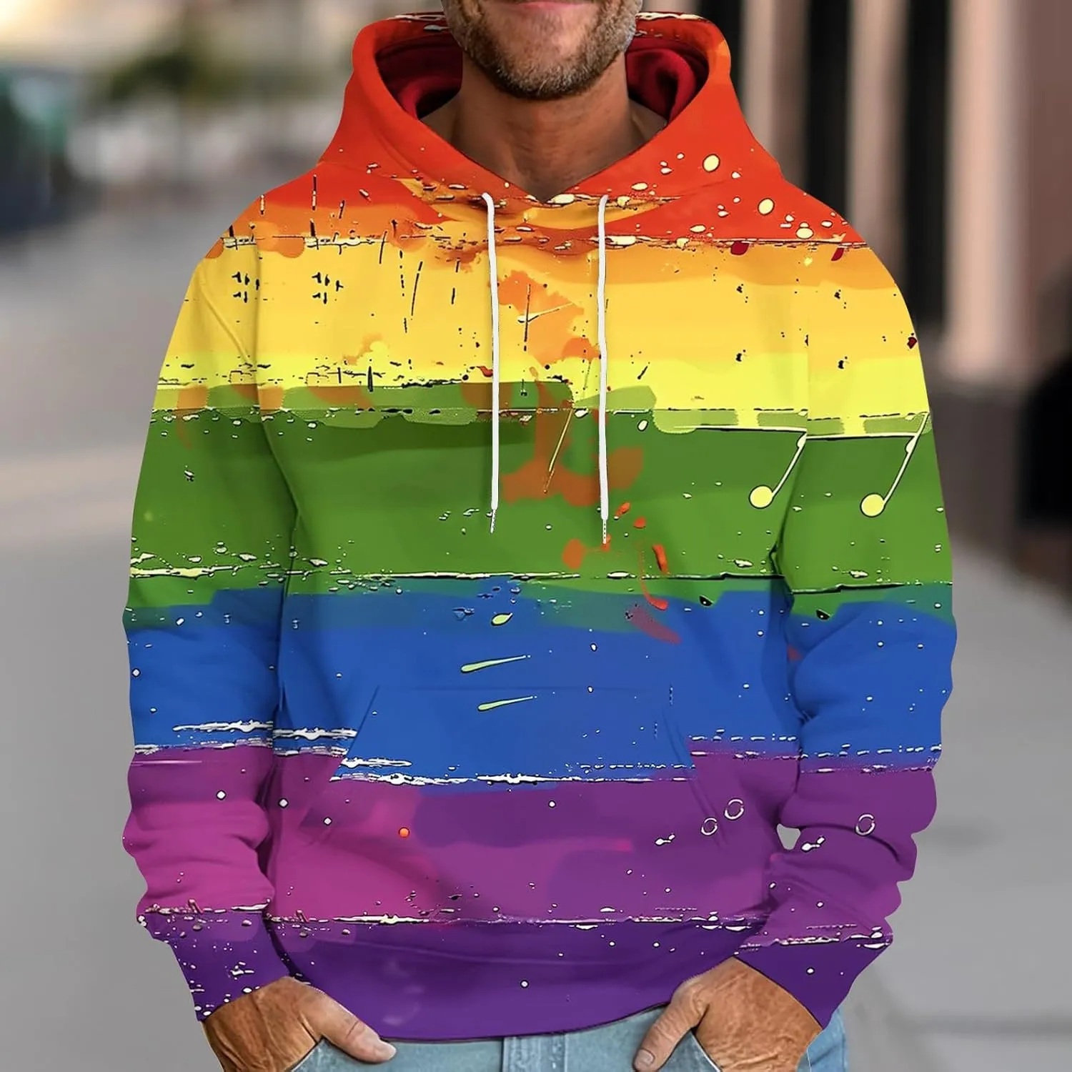 Aymnlox Mens 2024 Fashion Sweatshirts Color Block Long Sleeve Hooded Sweatshirt Loose Drawstring Soft Fit Casual Pullovers