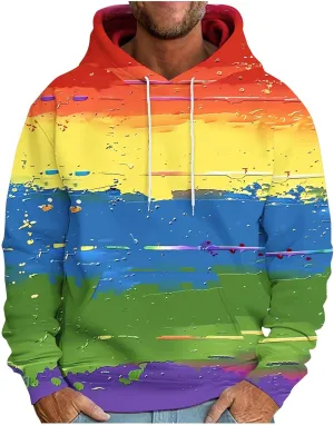 Aymnlox Mens 2024 Fashion Sweatshirts Color Block Long Sleeve Hooded Sweatshirt Loose Drawstring Soft Fit Casual Pullovers