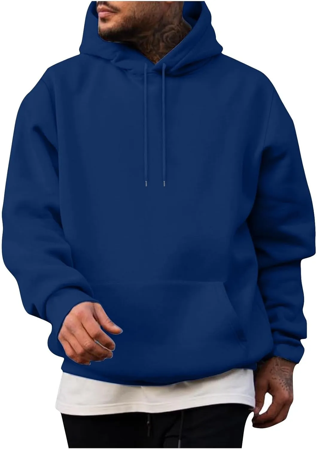 Aymnlox Mens Hoodie Pullover Fashion Solid Color Long Sleeve Drawstring Sweatshirt Lightweight Casual Collared Hoodies