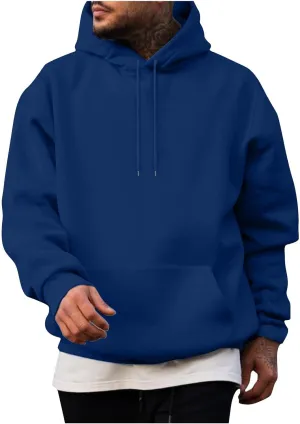 Aymnlox Mens Hoodie Pullover Fashion Solid Color Long Sleeve Drawstring Sweatshirt Lightweight Casual Collared Hoodies