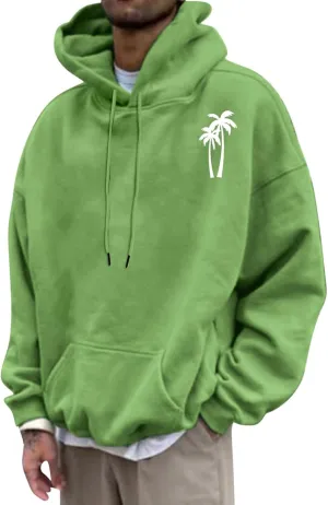 Aymnlox Sweatshirts for Men Long Sleeve Solid Color Hoodie Graphic Print Drawstring Pullover Fashion Loose Hooded With Pocket