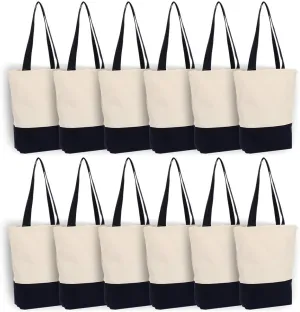Azuca Canvas Bags Heavy Duty 12 oz with Bottom Gusset Grocery Beach Shopping Bag 17x14x4 Inches (Dark Blue - 12 Pack)