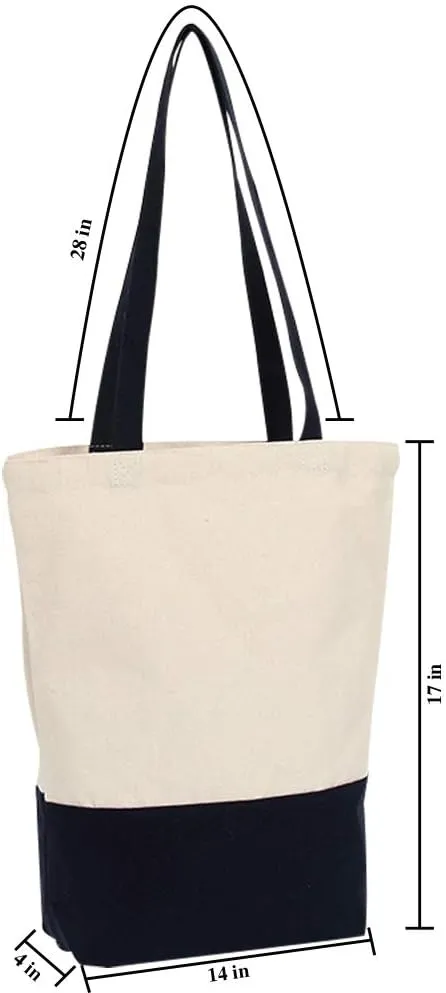Azuca Canvas Bags Heavy Duty 12 oz with Bottom Gusset Grocery Beach Shopping Bag 17x14x4 Inches (Dark Blue - 12 Pack)