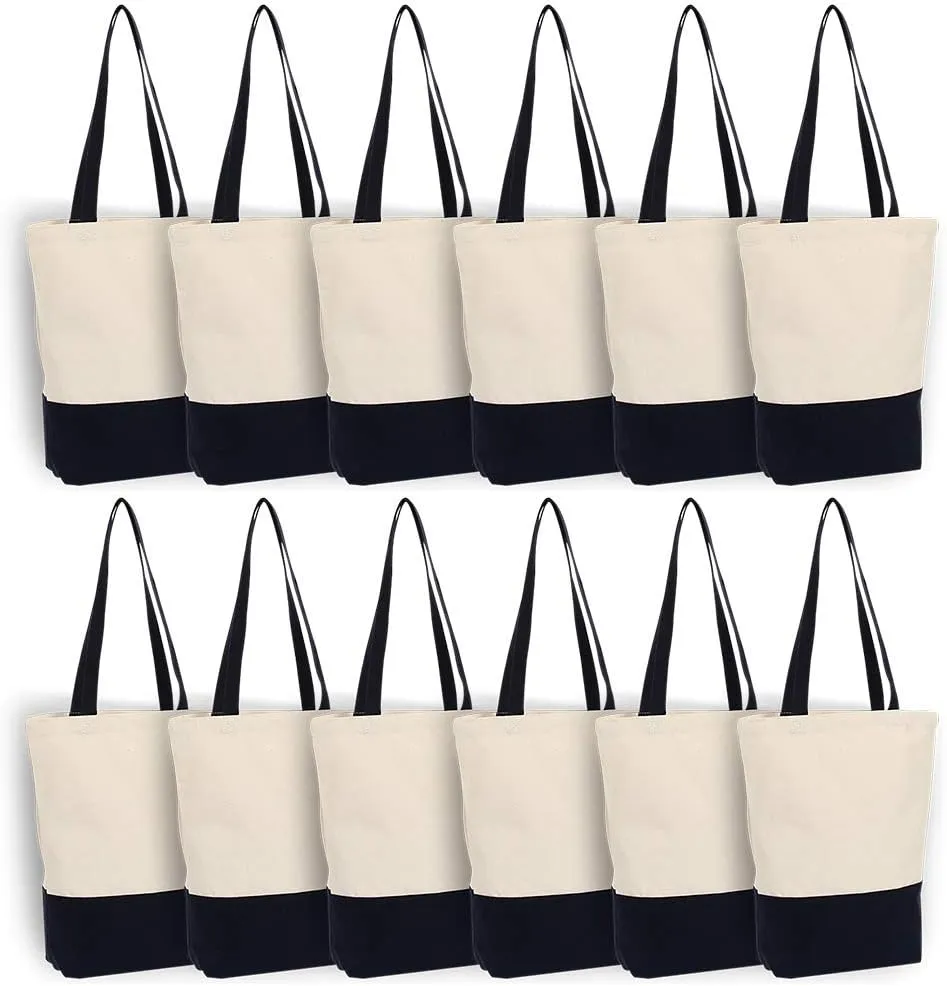 Azuca Canvas Bags Heavy Duty 12 oz with Bottom Gusset Grocery Beach Shopping Bag 17x14x4 Inches (Dark Blue - 12 Pack)