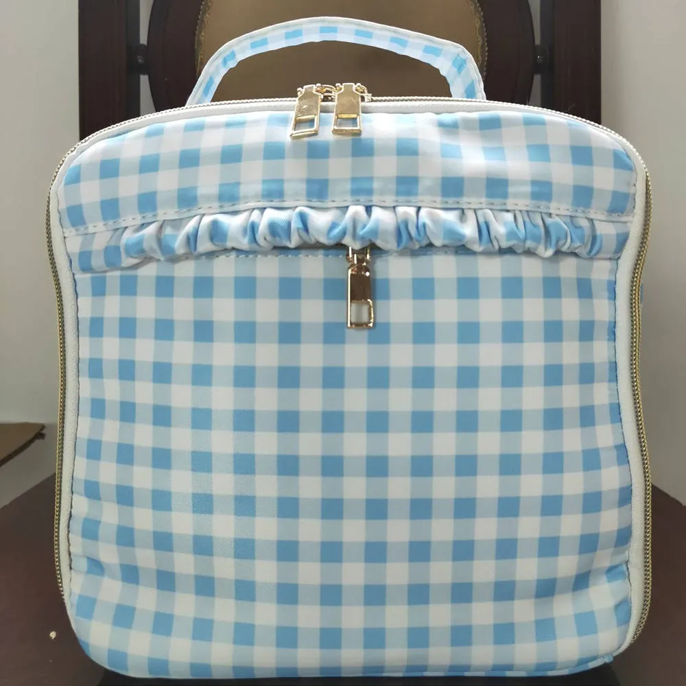 Baby Kids Blue Checkered Dinnder Picnic Thermal Bags