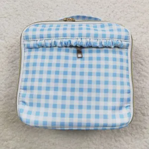 Baby Kids Blue Checkered Dinnder Picnic Thermal Bags