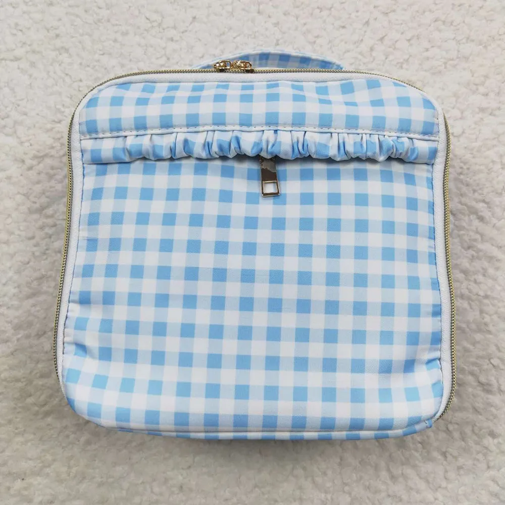 Baby Kids Blue Checkered Dinnder Picnic Thermal Bags