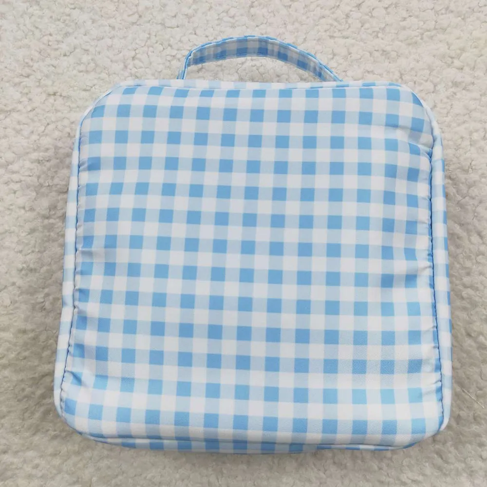 Baby Kids Blue Checkered Dinnder Picnic Thermal Bags