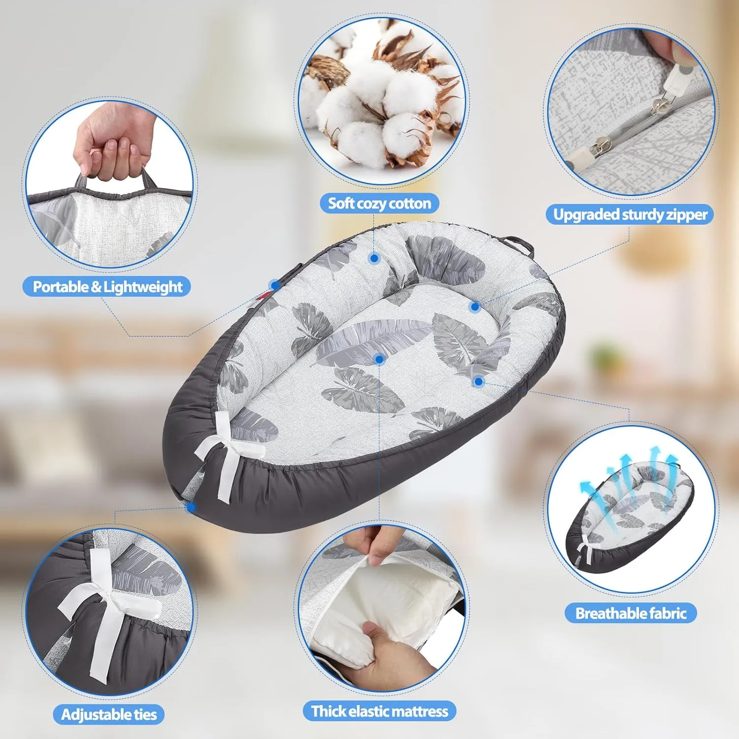 Baby Lounger - Baby Lounger for Newborn 0-24 Months, Breathable & Soft Baby Nest, Portable and Lightweight Lounger for Home and Travel, Ideal Newborn Babies Essentials