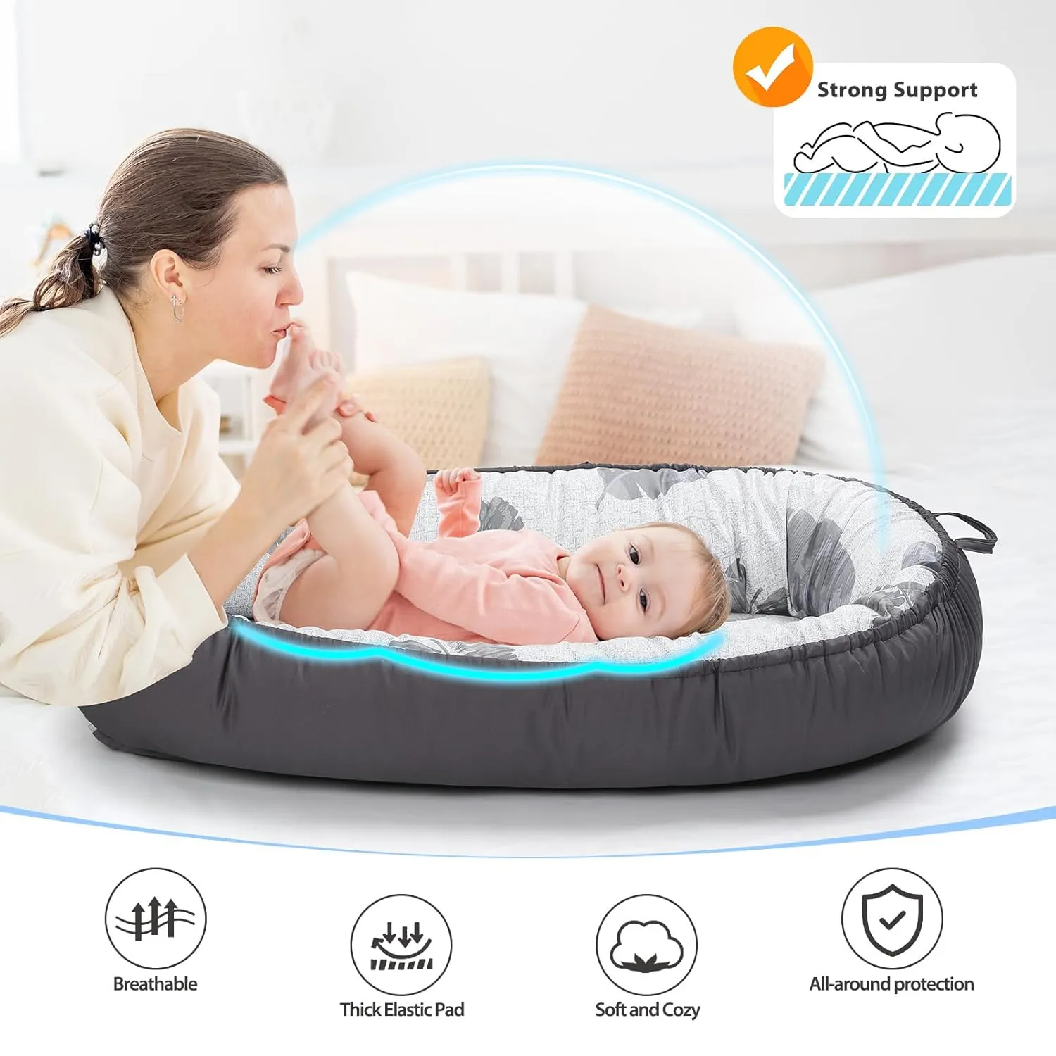 Baby Lounger - Baby Lounger for Newborn 0-24 Months, Breathable & Soft Baby Nest, Portable and Lightweight Lounger for Home and Travel, Ideal Newborn Babies Essentials