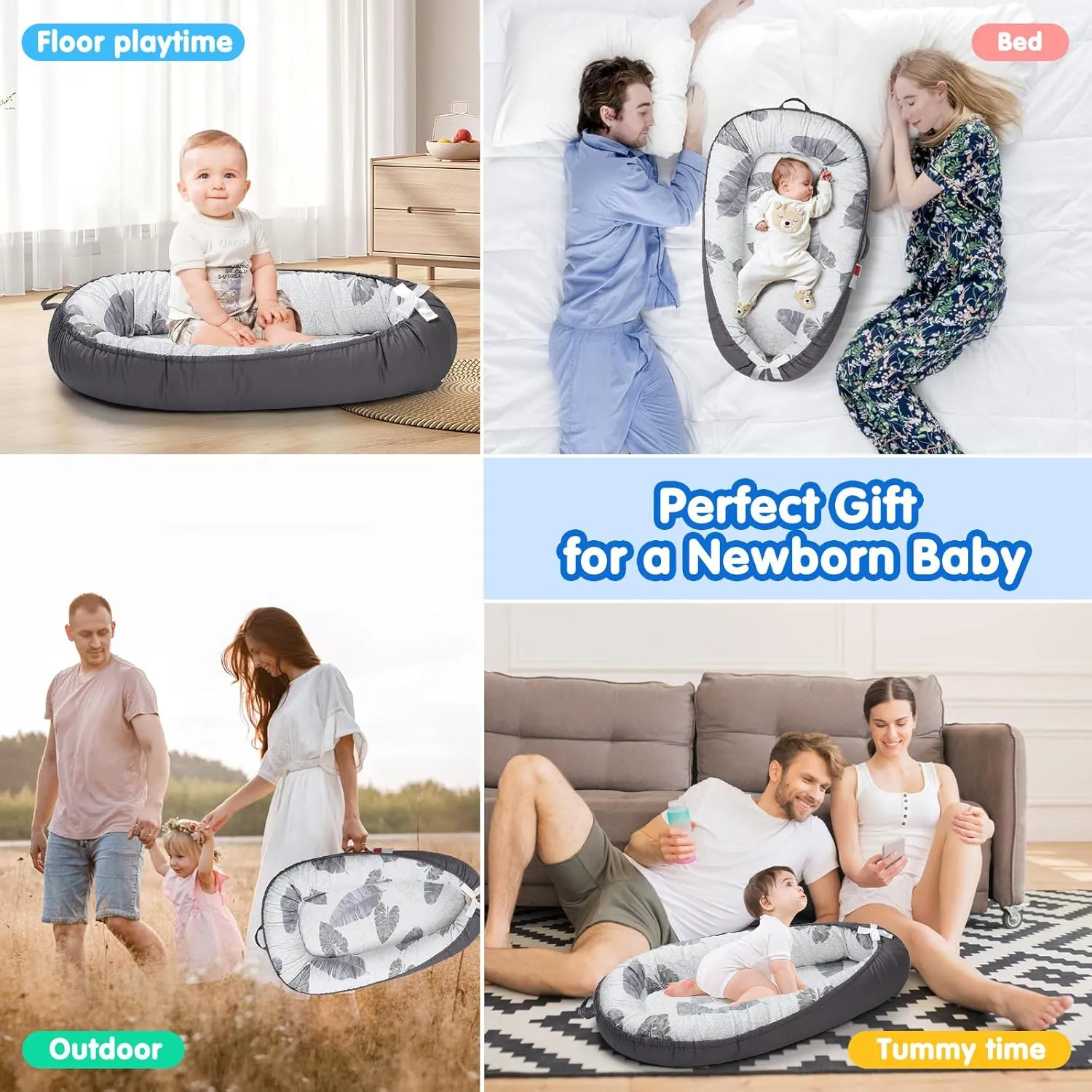 Baby Lounger - Baby Lounger for Newborn 0-24 Months, Breathable & Soft Baby Nest, Portable and Lightweight Lounger for Home and Travel, Ideal Newborn Babies Essentials