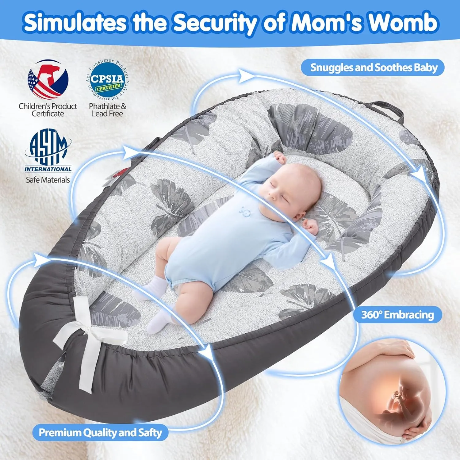 Baby Lounger - Baby Lounger for Newborn 0-24 Months, Breathable & Soft Baby Nest, Portable and Lightweight Lounger for Home and Travel, Ideal Newborn Babies Essentials