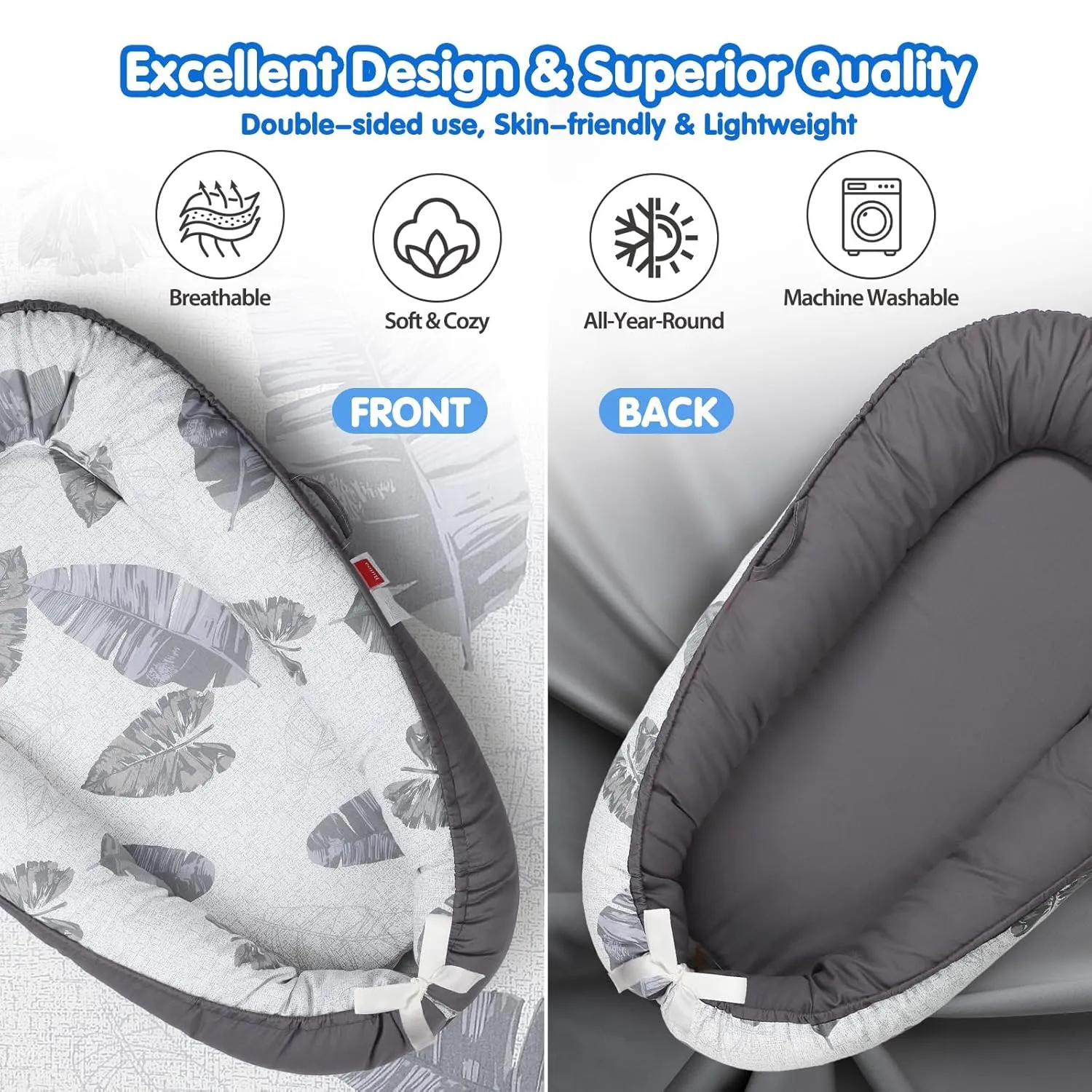 Baby Lounger - Baby Lounger for Newborn 0-24 Months, Breathable & Soft Baby Nest, Portable and Lightweight Lounger for Home and Travel, Ideal Newborn Babies Essentials