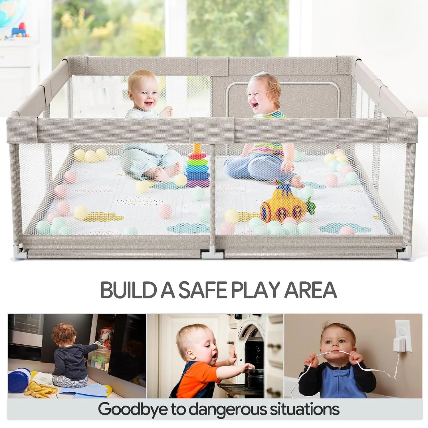 Baby Playpen with Mat, 59x59inch Playpen for Babies and Toddlers, Kids Play Pen, Extra Large Baby Playpen,Baby Fence,Big Playpen for Infants with Gate,Playard for Baby