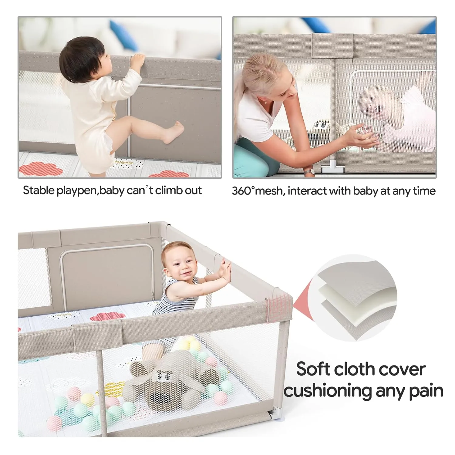 Baby Playpen with Mat, 59x59inch Playpen for Babies and Toddlers, Kids Play Pen, Extra Large Baby Playpen,Baby Fence,Big Playpen for Infants with Gate,Playard for Baby