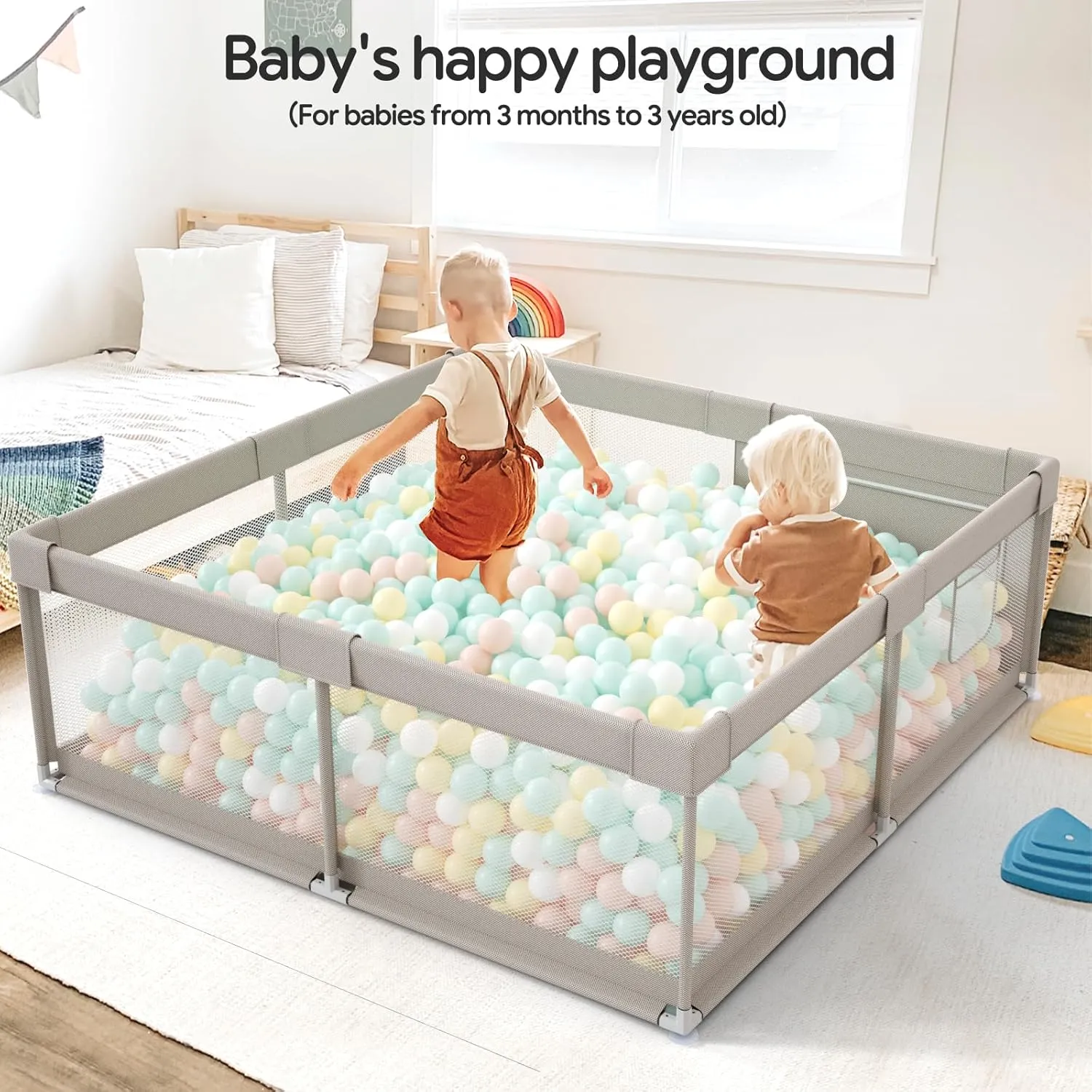 Baby Playpen with Mat, 59x59inch Playpen for Babies and Toddlers, Kids Play Pen, Extra Large Baby Playpen,Baby Fence,Big Playpen for Infants with Gate,Playard for Baby