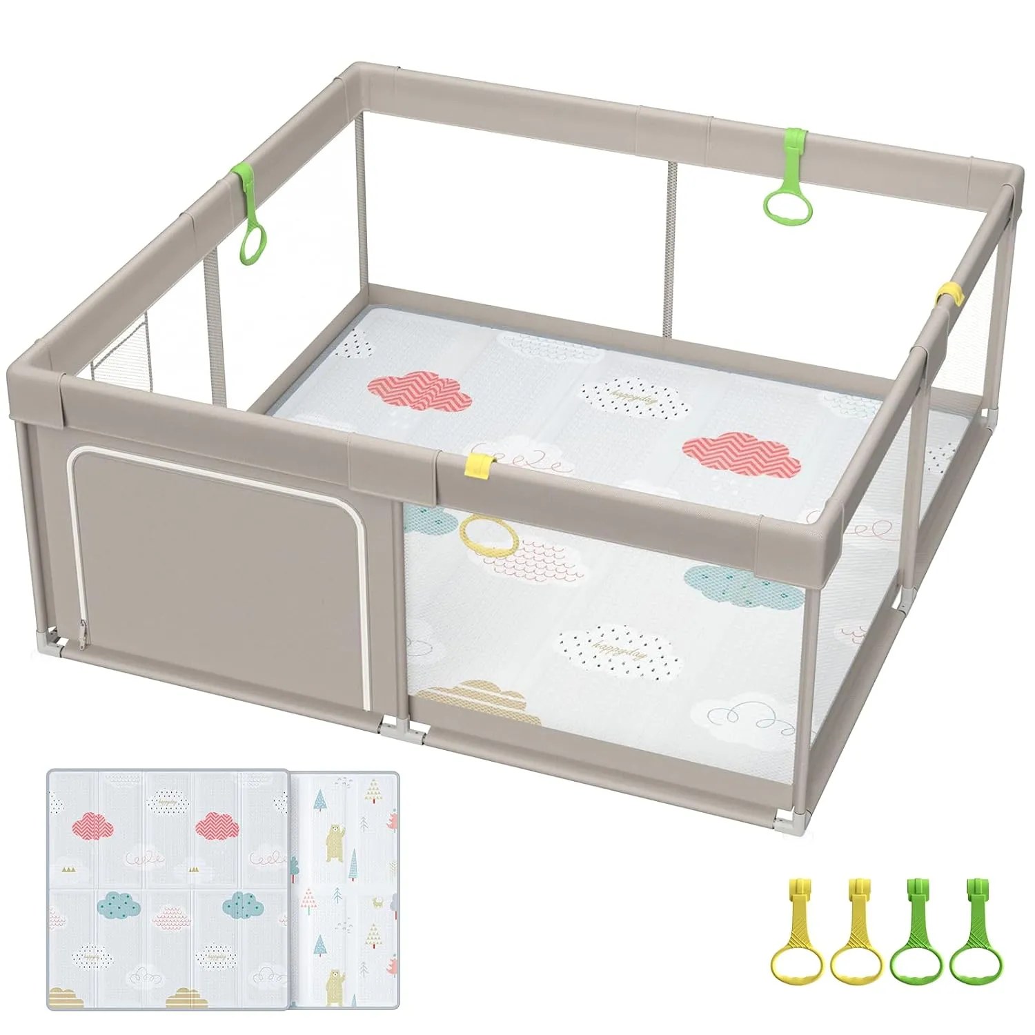 Baby Playpen with Mat, 71x59inch Playpen for Babies and Toddlers, Kids Play Pen, Extra Large Baby Playpen,Baby Fence,Big Playpen for Infants with Gate,Playard for Baby