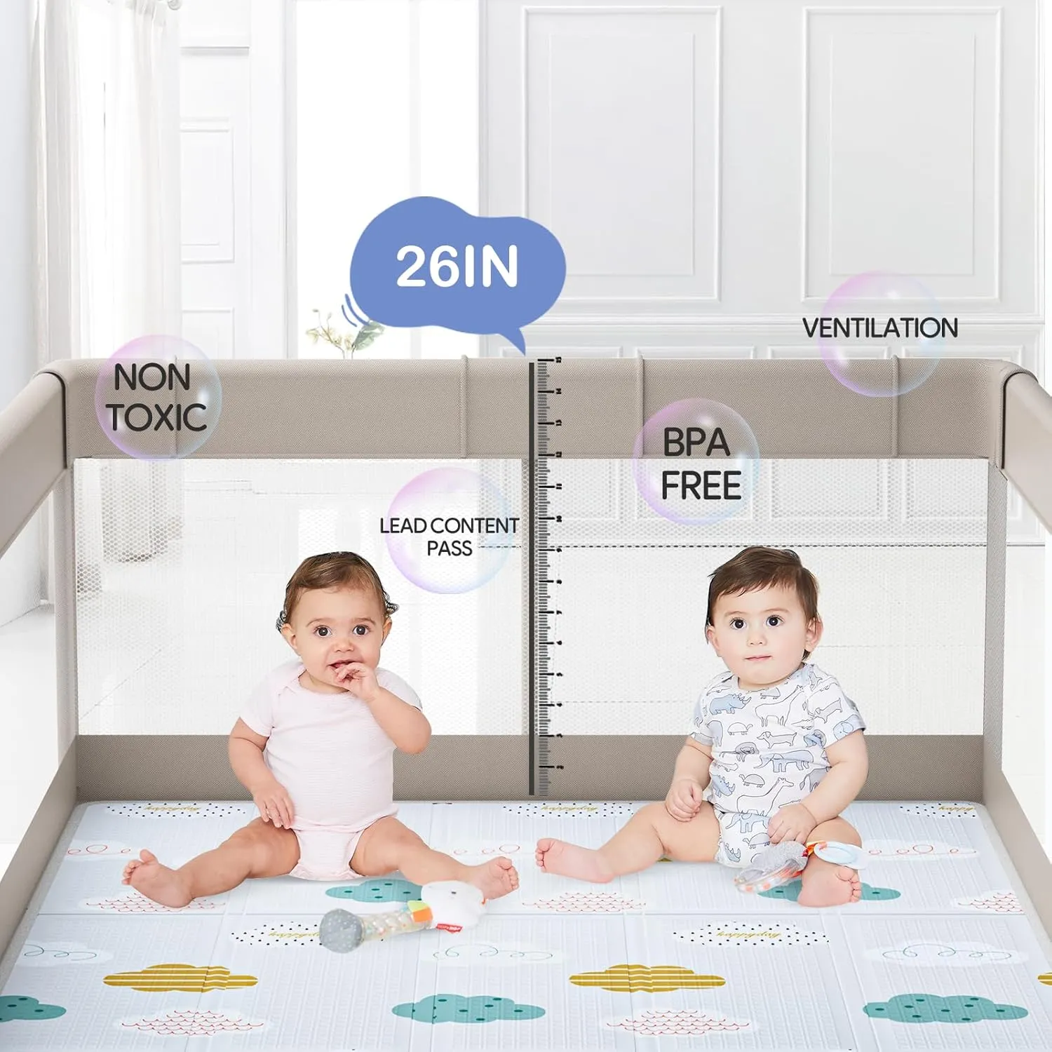 Baby Playpen with Mat, 71x59inch Playpen for Babies and Toddlers, Kids Play Pen, Extra Large Baby Playpen,Baby Fence,Big Playpen for Infants with Gate,Playard for Baby