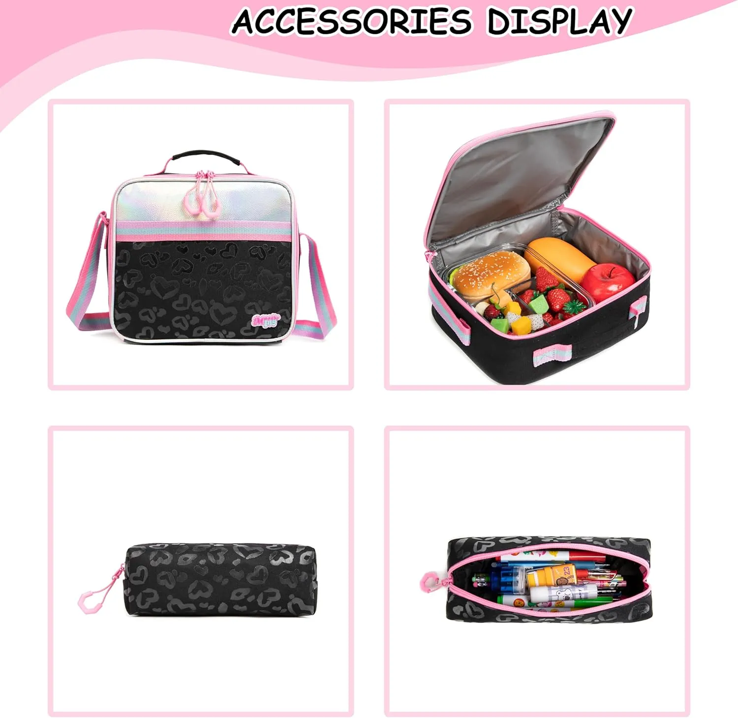 Backpack with Wheels for Girls Rolling Backpack with Lunch Box Pencil Case for Kids Carry On Suitcase with Wheels for Elementary Teens Girls