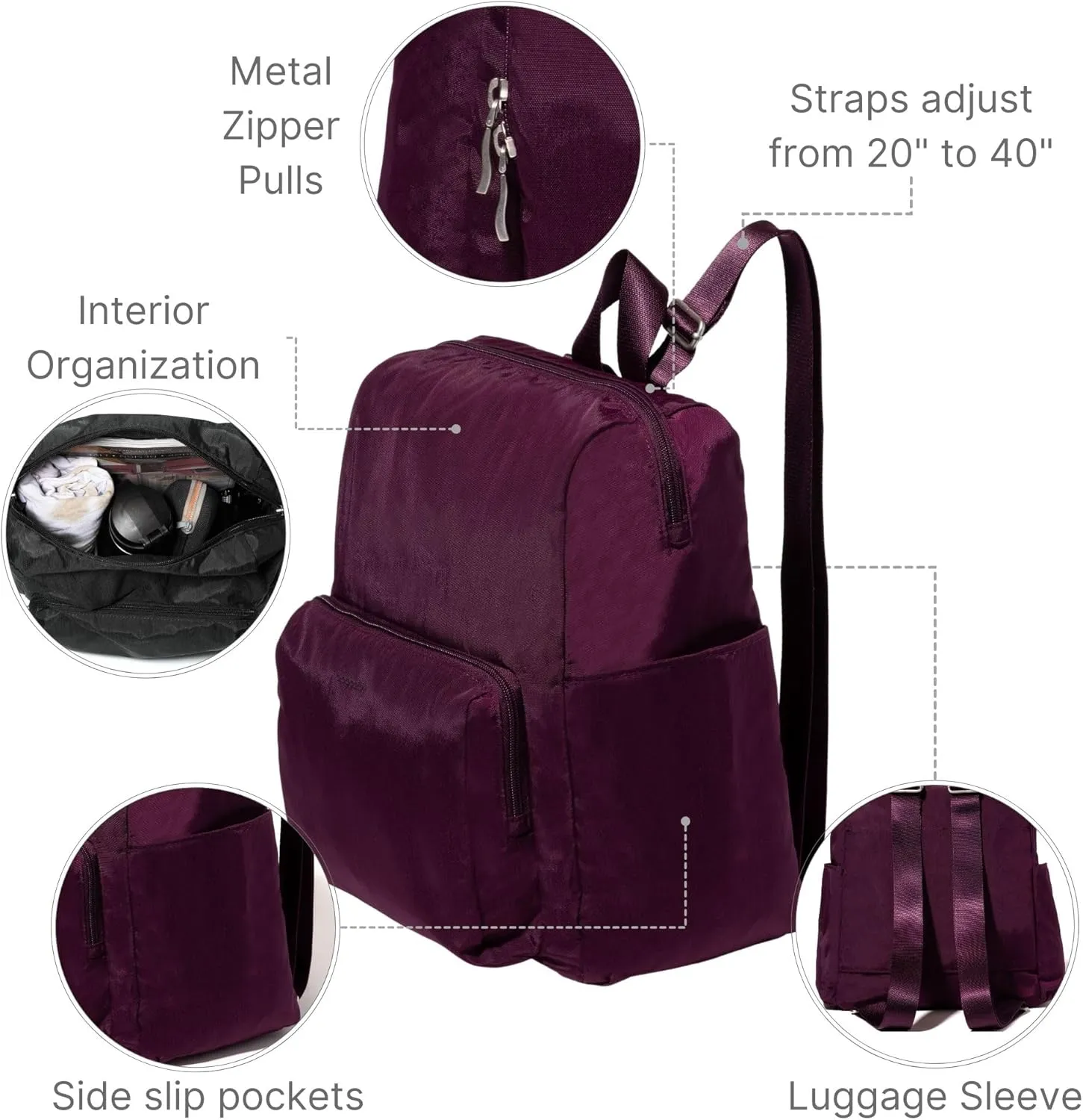 Baggallini Women's Carryall Packable Backpack, Mulberry