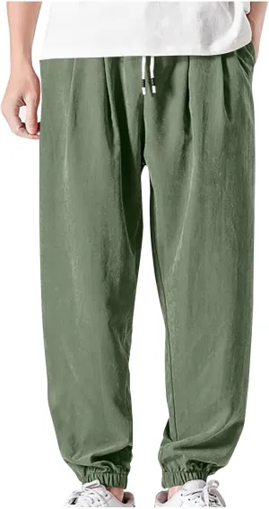 Baggy Sweatpants for Men Casual Fashion Drawstring Elastic Waist Solid Beam Feet Pants Athletic Apered Joggers