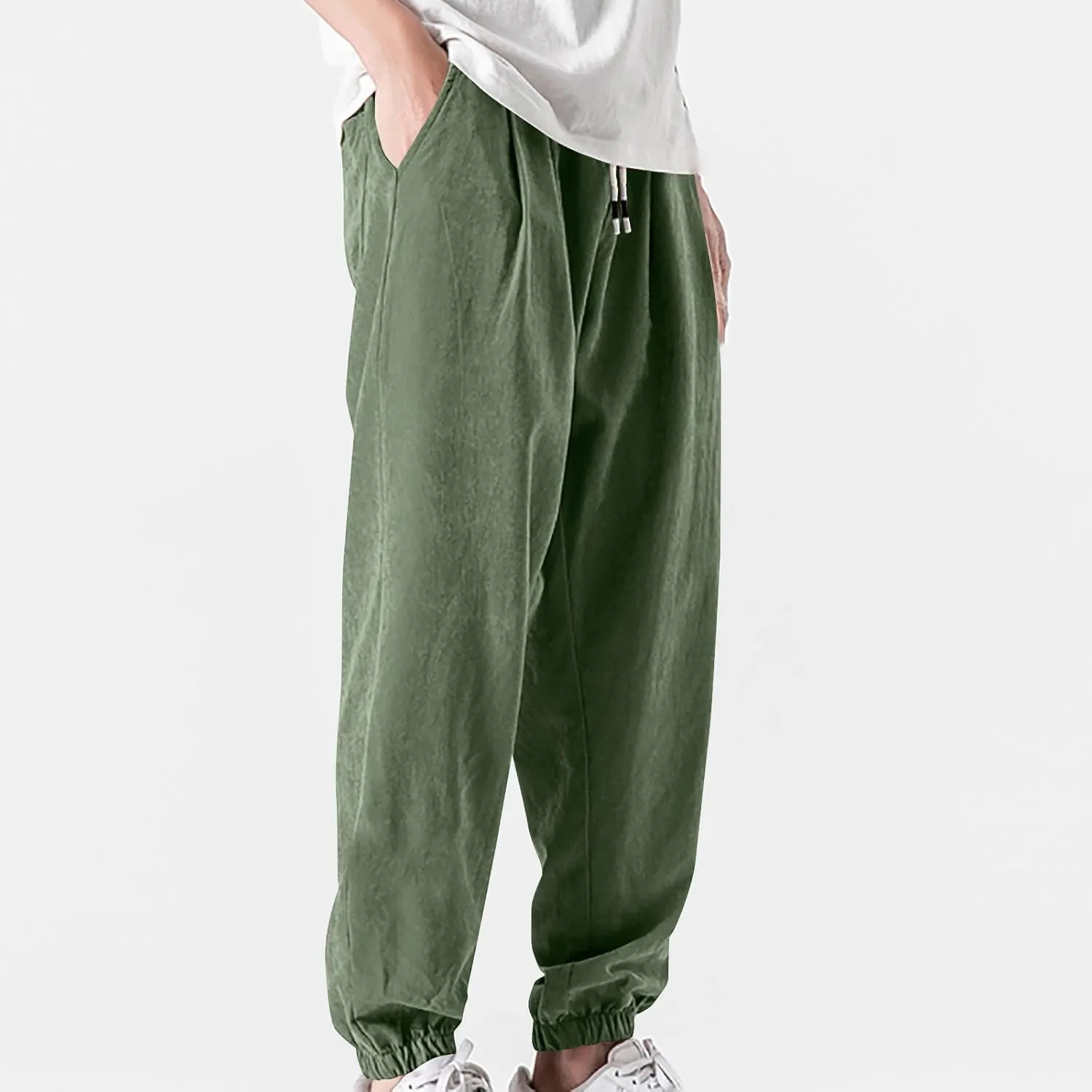 Baggy Sweatpants for Men Casual Fashion Drawstring Elastic Waist Solid Beam Feet Pants Athletic Apered Joggers