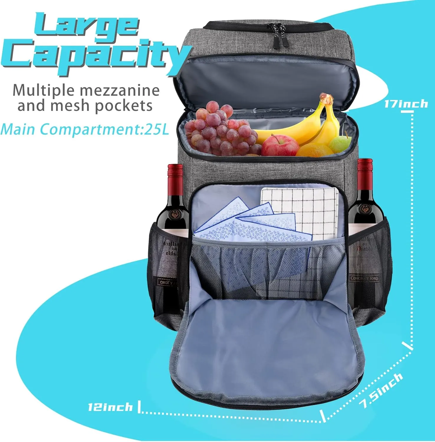 BAGLHER Lightweight Insulated Cooler Backpack - 30 Cans, Leak-Proof for Lunch, Picnic, Hiking, Camping Trips