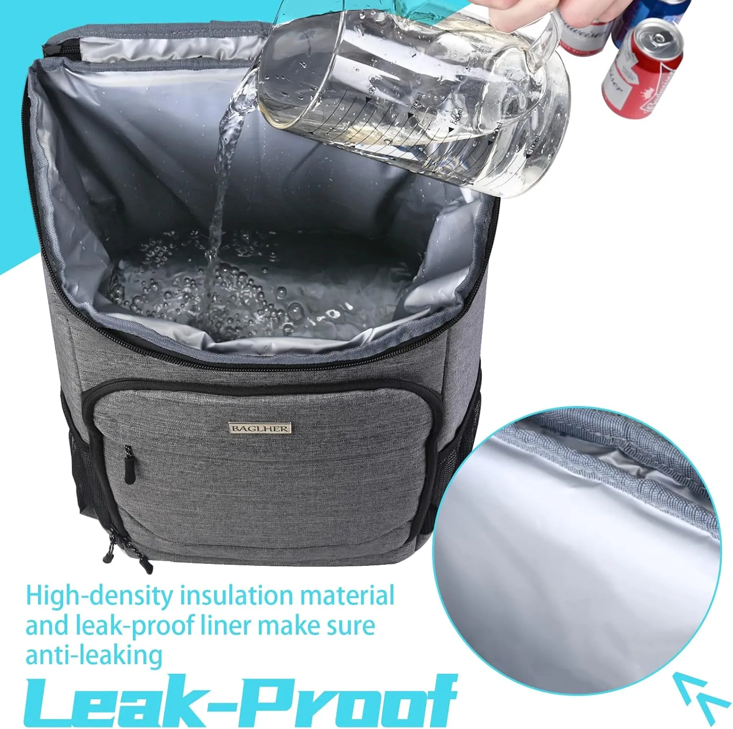 BAGLHER Lightweight Insulated Cooler Backpack - 30 Cans, Leak-Proof for Lunch, Picnic, Hiking, Camping Trips
