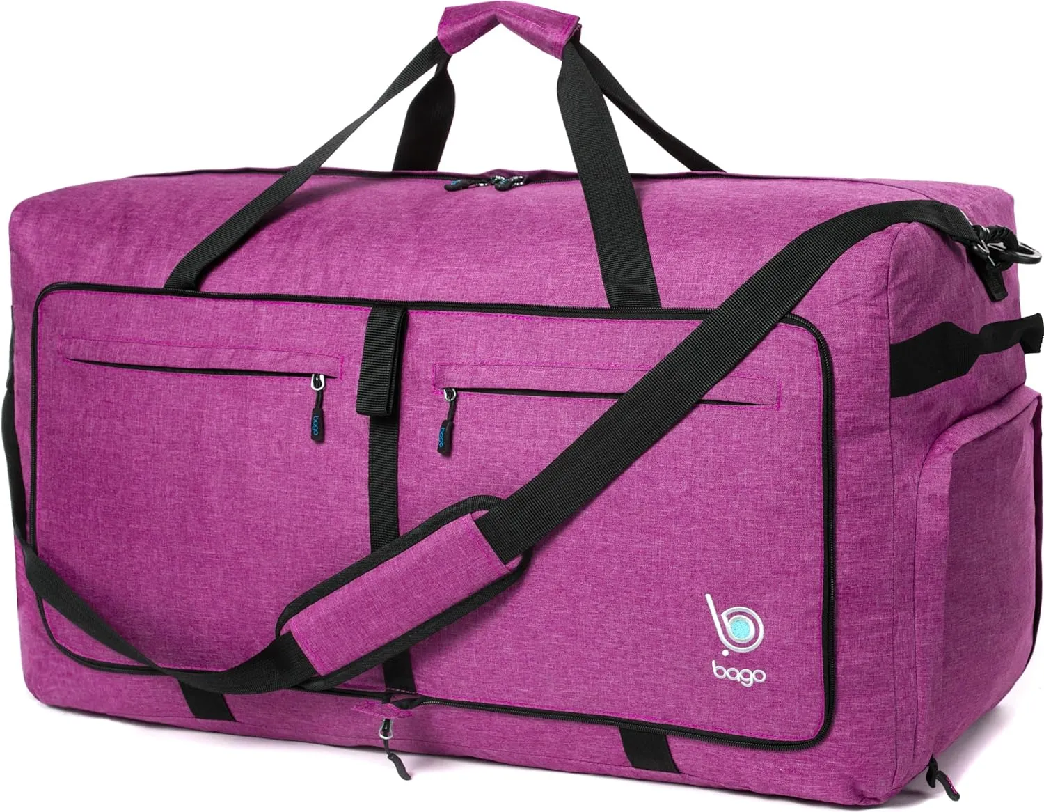 Bago Large Foldable Duffel Bags for Traveling Women & Men - 100L Packable Duffle Bag for Travel with Shoe Compartment - Water Repellant, Heavy Duty, Lightweight Folding & Collapsible (SnowPink)