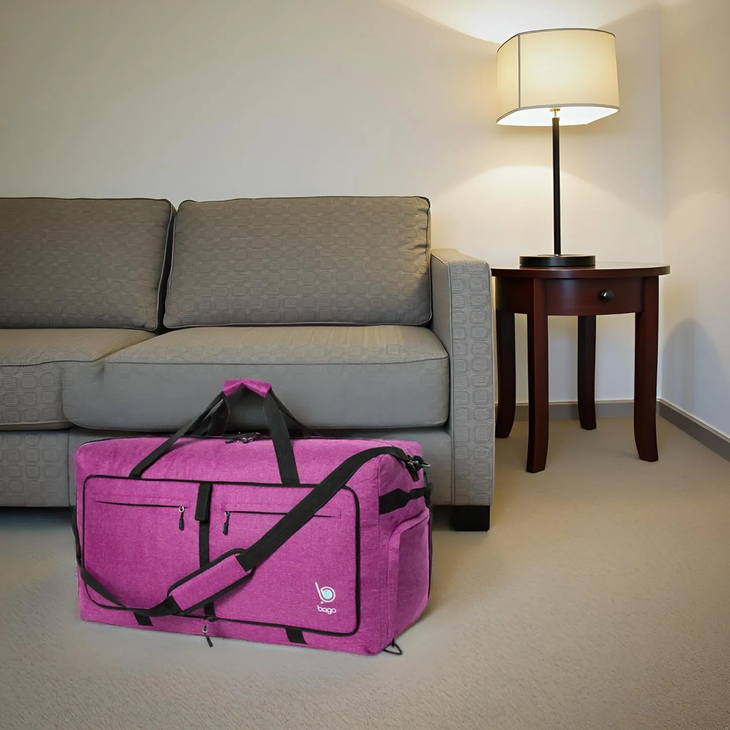 Bago Large Foldable Duffel Bags for Traveling Women & Men - 120L Packable Duffle Bag for Travel with Shoe Compartment - Water Repellant, Heavy Duty, Lightweight Folding & Collapsible (SnowPurple)