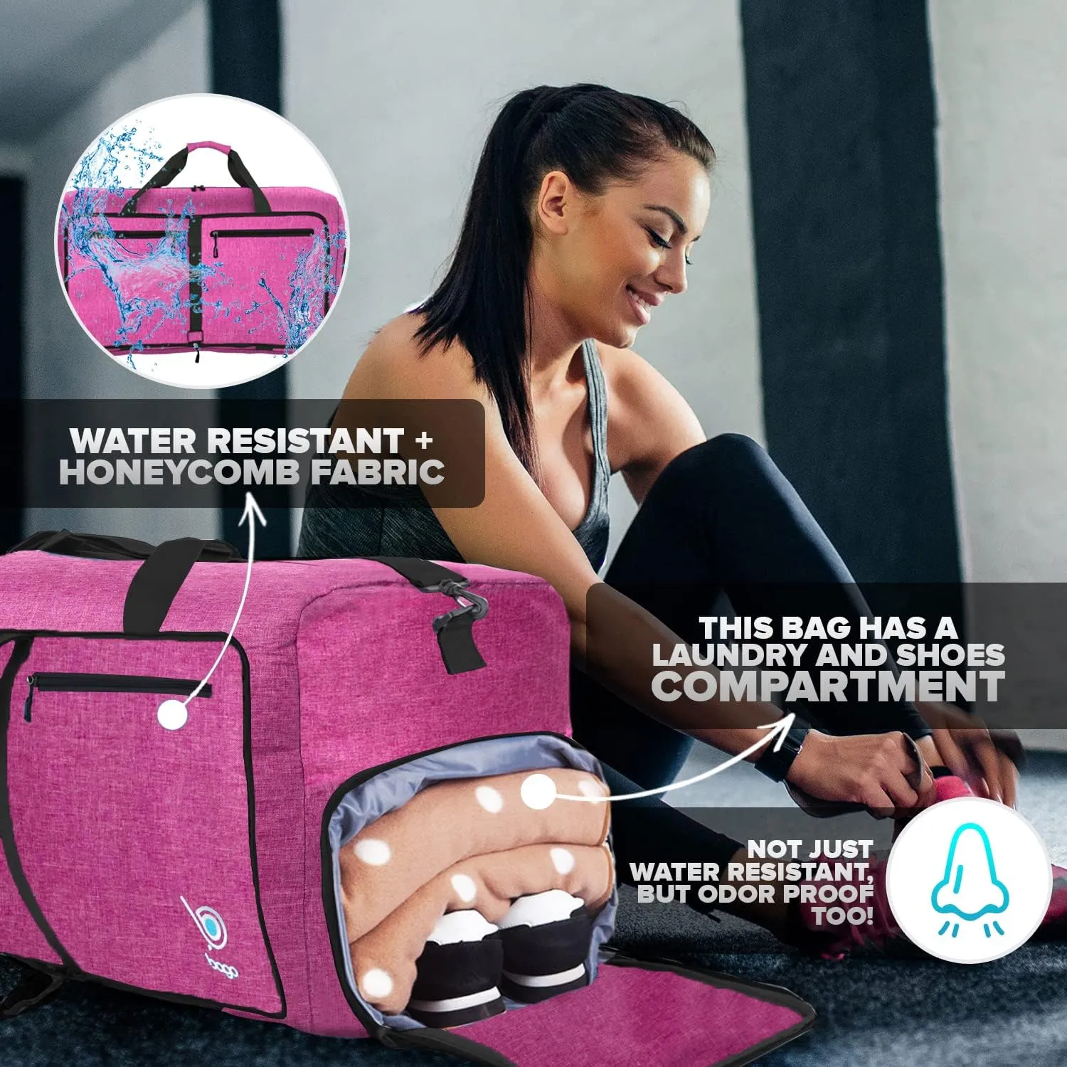 Bago Large Foldable Duffel Bags for Traveling Women & Men - 120L Packable Duffle Bag for Travel with Shoe Compartment - Water Repellant, Heavy Duty, Lightweight Folding & Collapsible (SnowPurple)