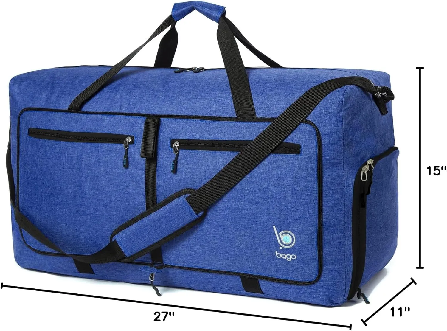 Bago Large Foldable Duffel Bags for Traveling Women & Men - 80L Packable Duffle Bag for Travel with Shoe Compartment - Water Repellant, Heavy Duty, Lightweight Folding & Collapsible (SnowDepBlue)