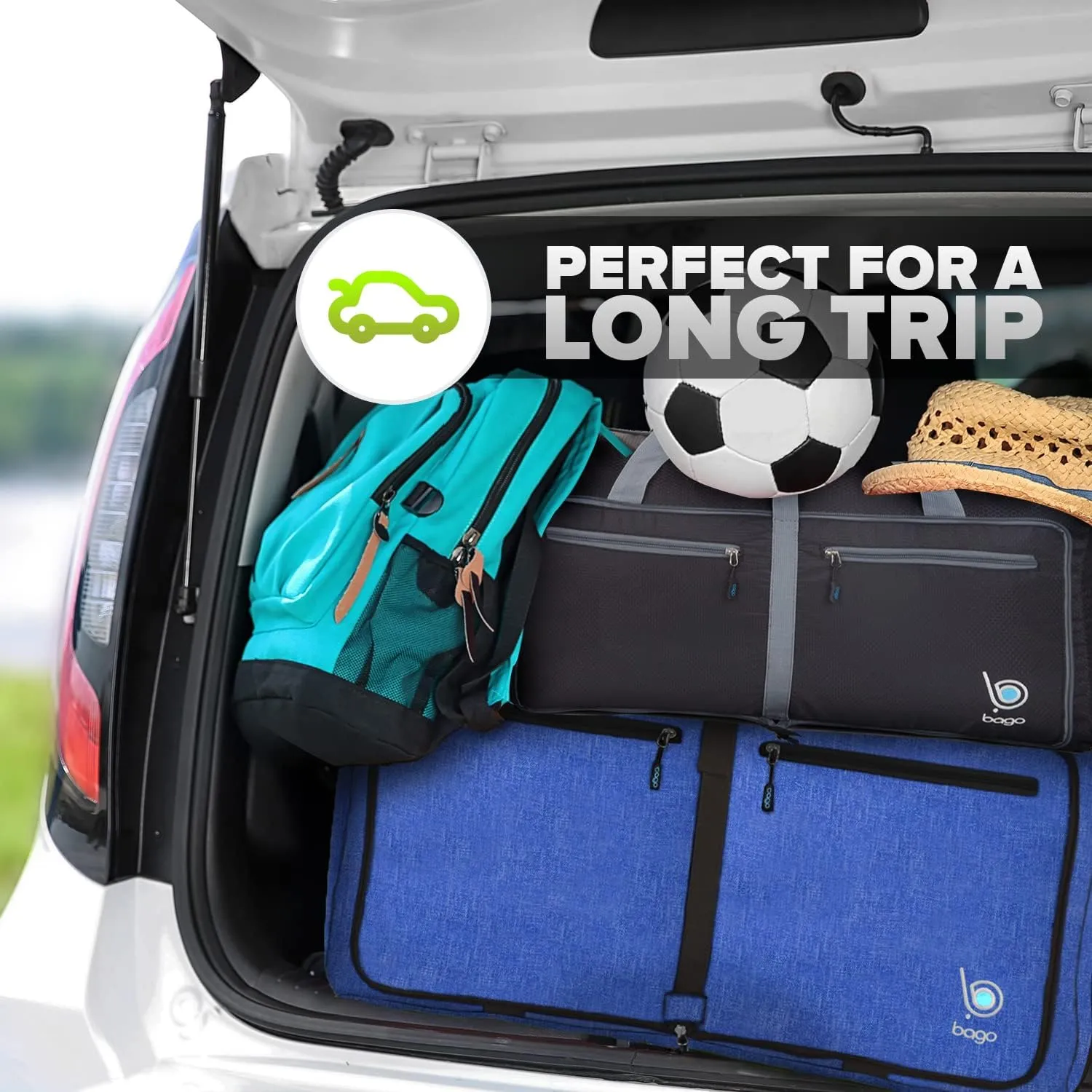 Bago Large Foldable Duffel Bags for Traveling Women & Men - 80L Packable Duffle Bag for Travel with Shoe Compartment - Water Repellant, Heavy Duty, Lightweight Folding & Collapsible (SnowDepBlue)