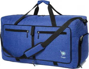 Bago Large Foldable Duffel Bags for Traveling Women & Men - 80L Packable Duffle Bag for Travel with Shoe Compartment - Water Repellant, Heavy Duty, Lightweight Folding & Collapsible (SnowDepBlue)