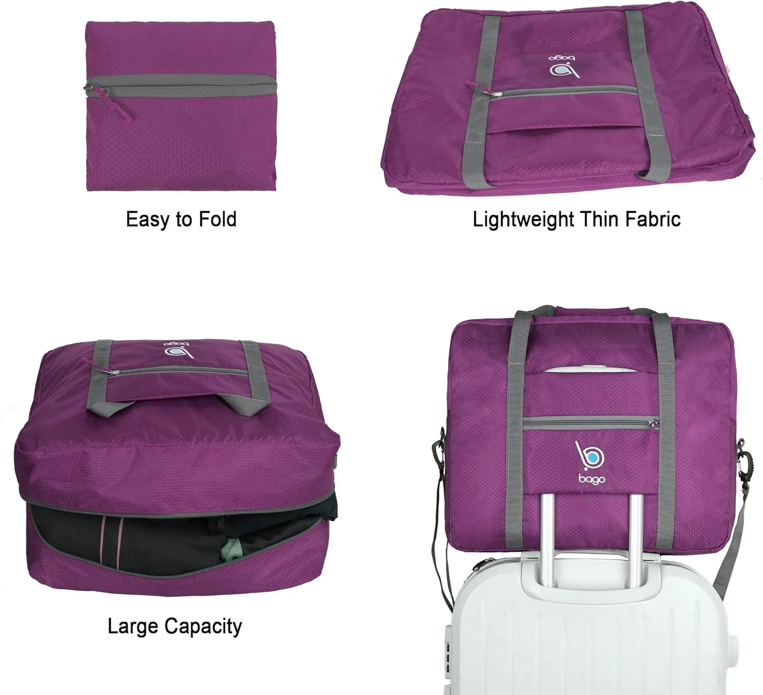 Bago Personal Item Travel Bag For Airlines - Fits As 18x14x8 inches Travel Bag Spirit & Frontier Airlines - Foldable Duffle Bag For Travel - Personal Item Bag Small Carry On Bag For Air Travel