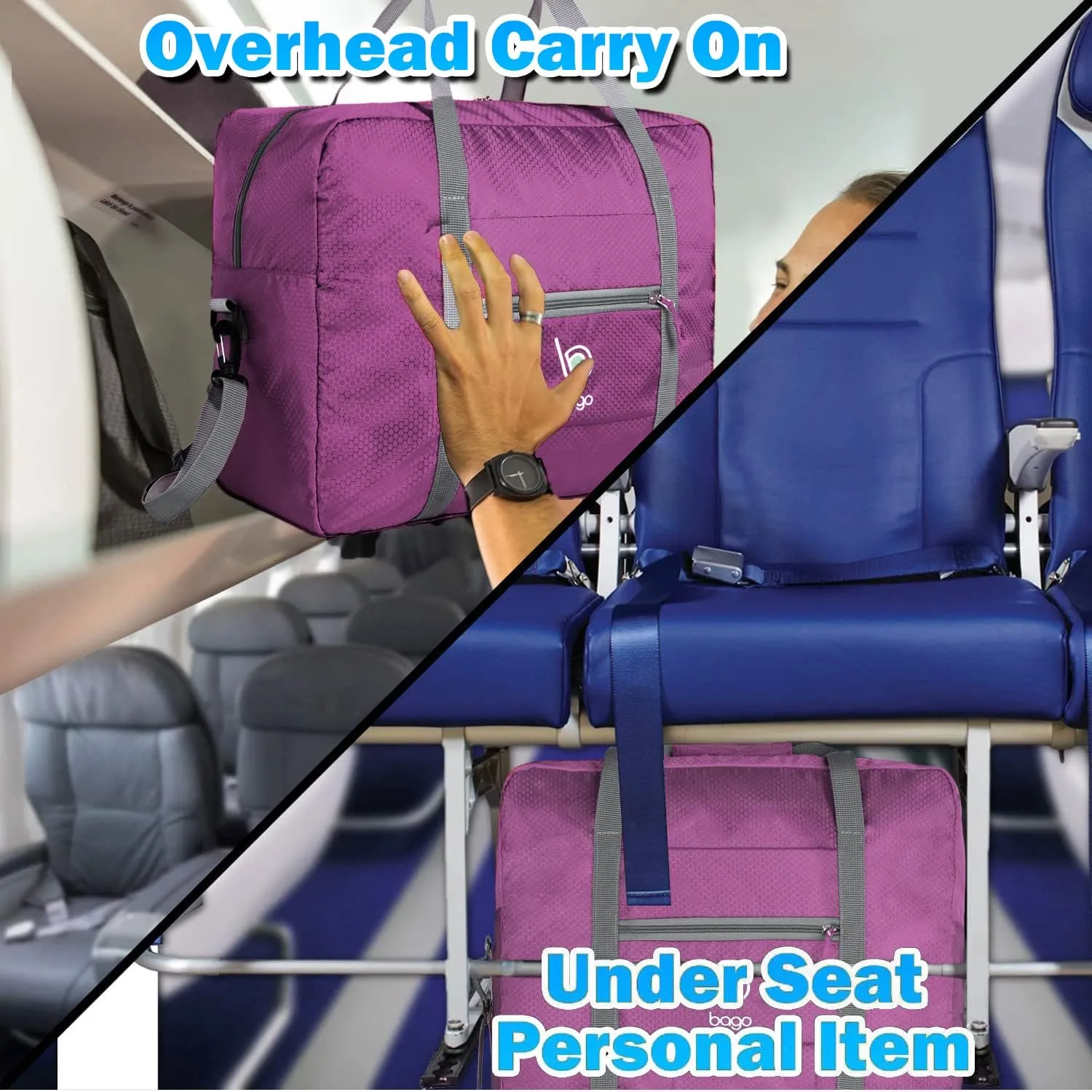 Bago Personal Item Travel Bag For Airlines - Fits As 18x14x8 inches Travel Bag Spirit & Frontier Airlines - Foldable Duffle Bag For Travel - Personal Item Bag Small Carry On Bag For Air Travel