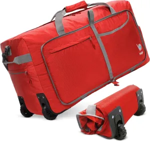 Bago Rolling Duffle Bag with Wheels - 27" 80L Foldable Weekender Bag, Waterproof Travel Duffel Bag, Heavy Duty lightWeight Duffle Bag for Traveling, Rolling Duffel Bag with Wheels (Red)