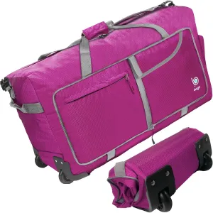 Bago Rolling Duffle Bag with Wheels - 31" 120L Foldable Weekender Bag, Waterproof Travel Duffel Bag, Heavy Duty lightWeight Duffle Bag for Traveling, Rolling Duffel Bag with Wheels (Pink)